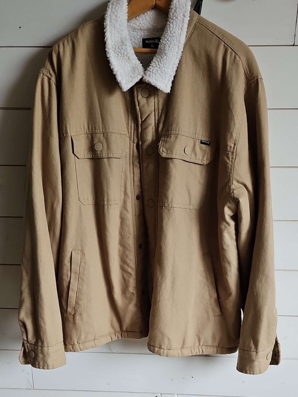 Hurley Tan Canvas Jacket with White Sherpa Collar